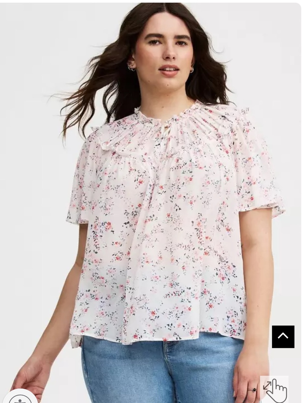 torrid Floral Ruffle Tie neck Short Sleeve Blouse, Tawny Floral Cloud Dance sz 3